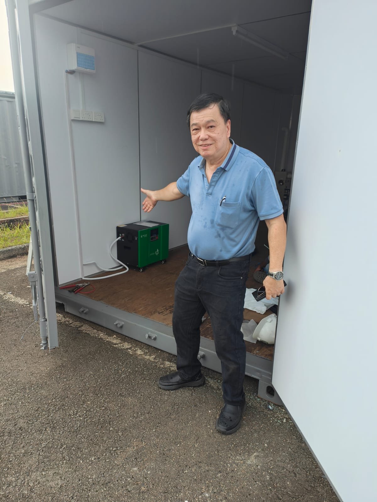 Close-up of solar panel on top of the two storage containers at Tanjong Gul Camp.
