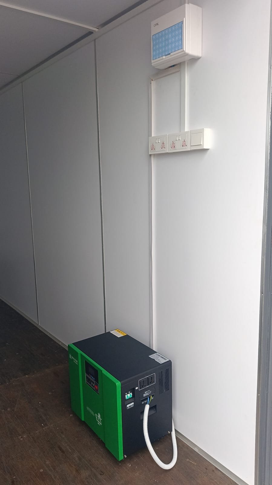 The battery bank supplying stored power to the off-grid system.