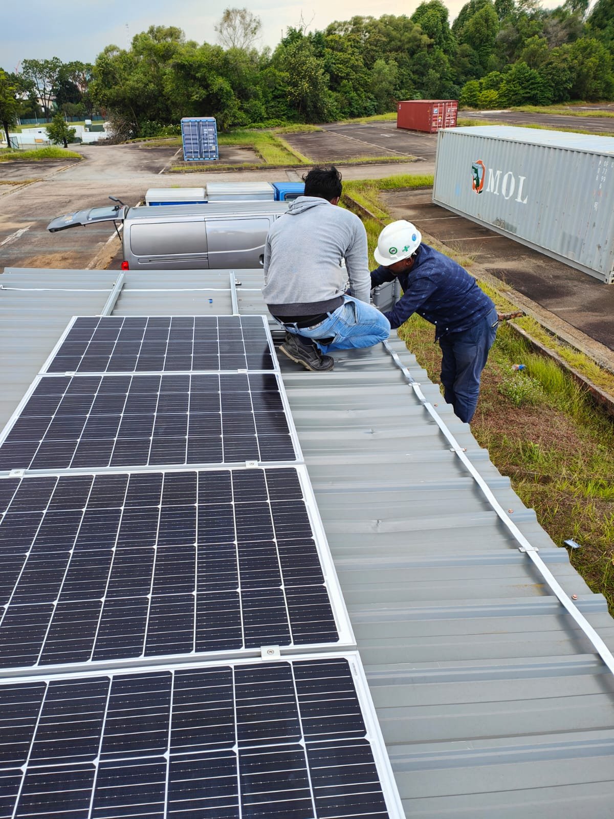 Interior shot showing the lights and power sockets inside the storage container powered by the 2kW solar system.