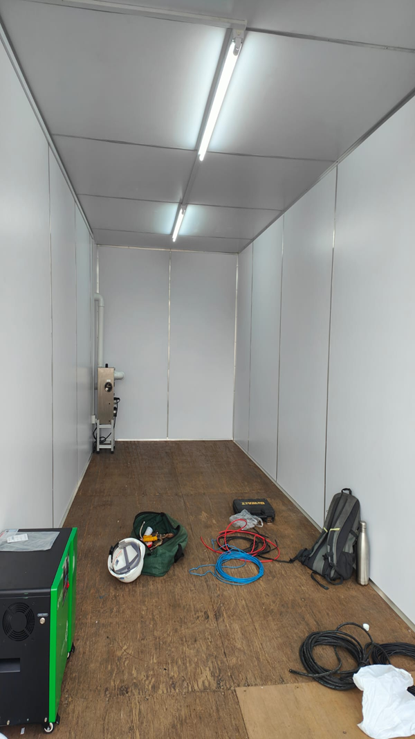 An external view of the two storage containers powered by the solar array.